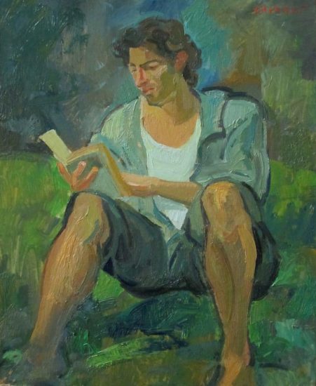 Damien reading Jean Prévost - 27 x 22 cm