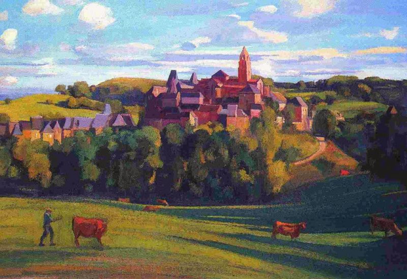 Pâturages le soir à Uzerche - 65 x 81 cm - collection particulière