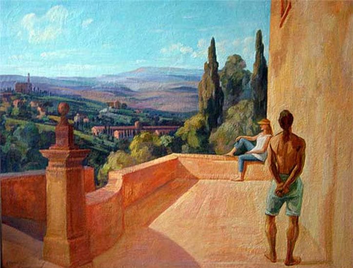 La terrasse à Volterra - 81 x 116 cm - collection particulière