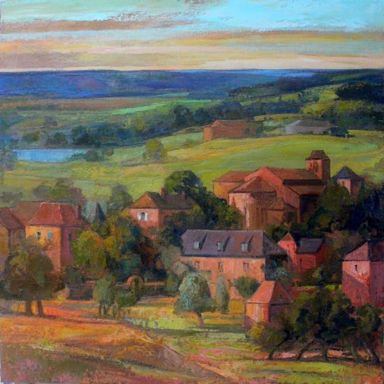 Le village, le soir - 100 x 100 cm